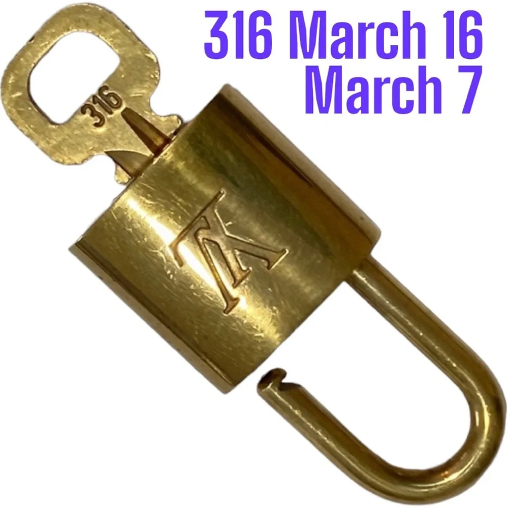 #316 LV lock key March 16 Louis Vuitton gold tone brass Anniversary Birthday